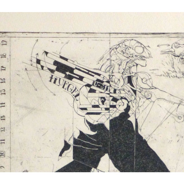 Fascinating black and white etching of an otherworldly creature, 1983. Signed and dated lower right and numbered 42 of 45...