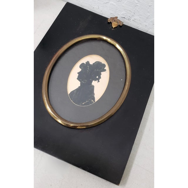 Portraiture Antique "Sisters" Hand Cut & Embellished Silhouettes 19th Century - a Pair For Sale - Image 3 of 11