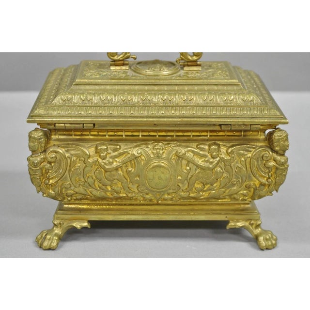Early 20th Century Antique French Renaissance Figural Bronze Casket Jewelry Box With Cherubs For Sale - Image 10 of 12