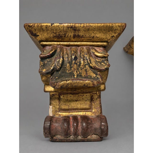 Baroque Pair of 19th Century, Baroque Style Carved Giltwood and Polychrome Wall Brackets For Sale - Image 3 of 10