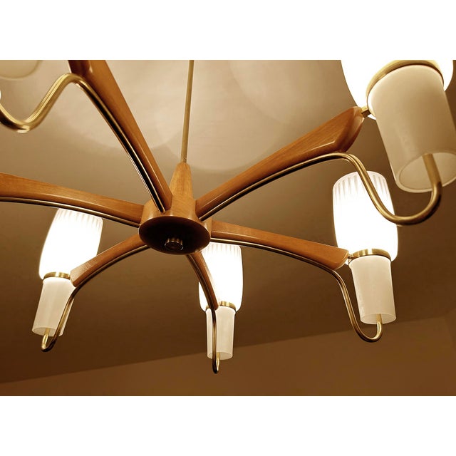 Large Pendant Light in Glass and Teak from Temde, 1960s For Sale - Image 11 of 18