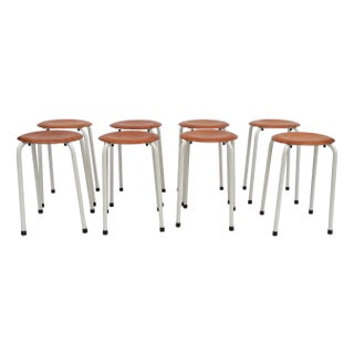 Vintage Dutch Stools in Plywood, 1970s, Set of 8 For Sale