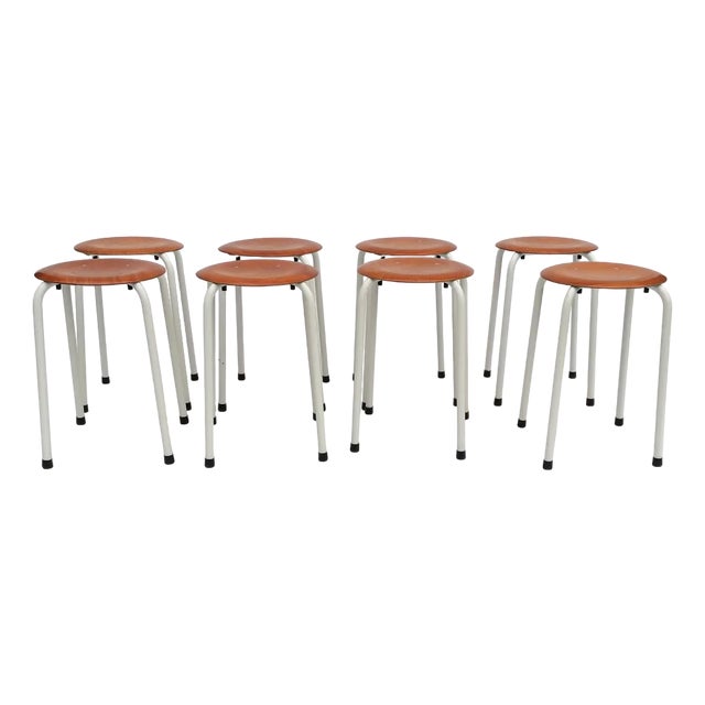 Vintage Dutch Stools in Plywood, 1970s, Set of 8 For Sale