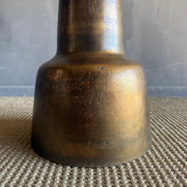 Distressed Metal Side Table With Antique Finish For Sale - Image 4 of 6