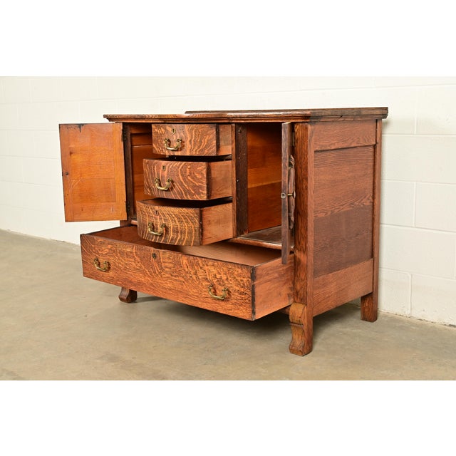 Antique Victorian Carved Tiger Oak Sideboard or Bar Cabinet, Circa 1890s For Sale In South Bend - Image 6 of 16