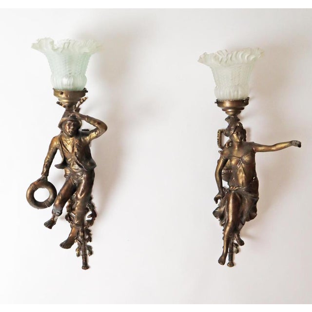 Art Nouveau Figural Wall Sconces of Sailor and Female Farmer, France, 1890, Set of 2 For Sale - Image 11 of 18