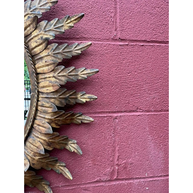 Gold Oval Spanish 1950's Gilt Metal Sunburst Mirror For Sale - Image 8 of 12