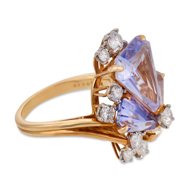 1960s 1960s Oscar Heyman Gia Ceylon No Heat Sapphire Diamond 18k Gold Cocktail Ring, Size 7.75 For Sale - Image 5 of 8