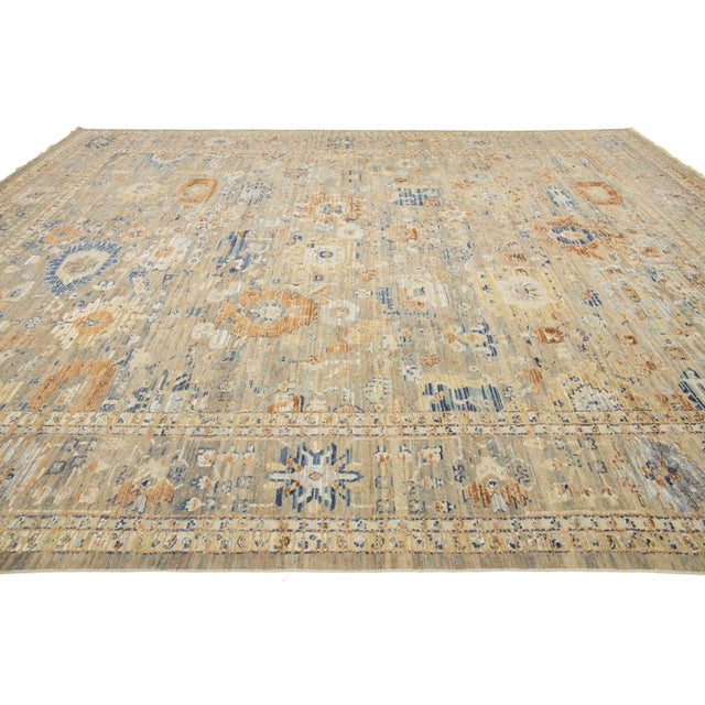 Modern Handmade Apadana's Artisan Collection Indian Wool & Silk Rug in Beige For Sale In New York - Image 6 of 10