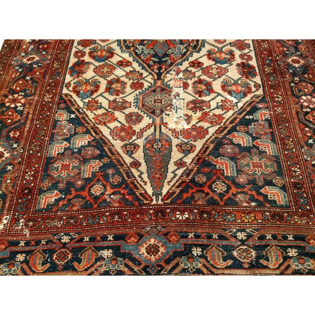 Antique Persian Malayer Rug, Handwoven Geometric Medallion Pattern, Ivory & Navy, 4’ X 6’ For Sale - Image 10 of 12