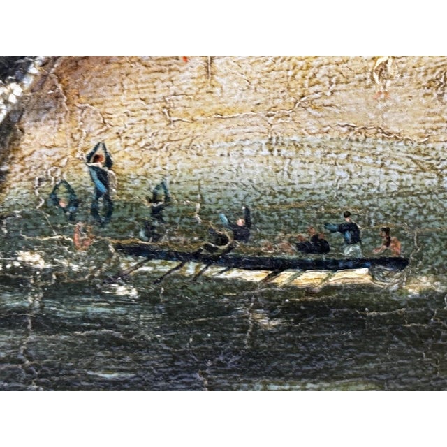 Victorian British Naval Marine Oil Painting HMS Bombay on Fire Off Montevideo 1864 After Beechey For Sale - Image 6 of 18
