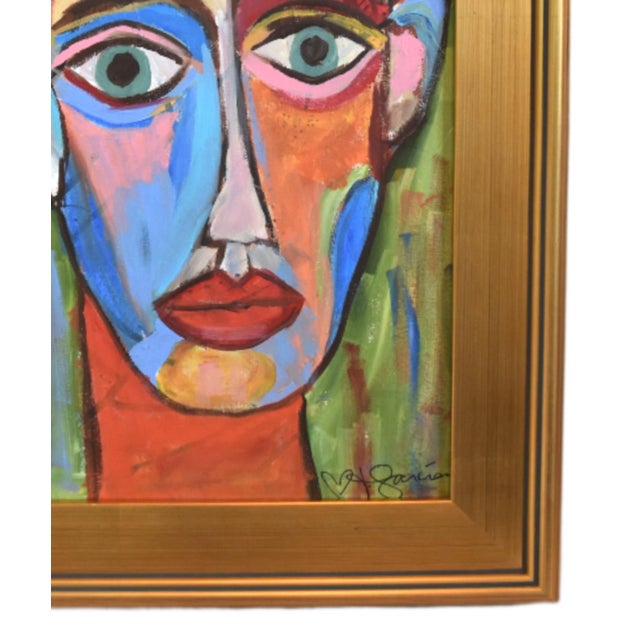 Colorful Picasso-style abstract portrait of a man on stretched artist canvas. Signed by the talented artist "Franccesca...