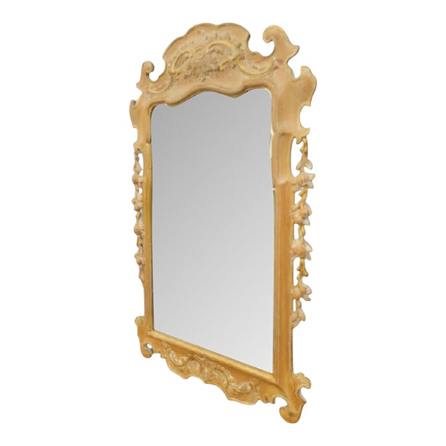 Vintage Carved Wood Rococo Style Berry Leaf Regency Natural Wood Tone Wall Mirror For Sale
