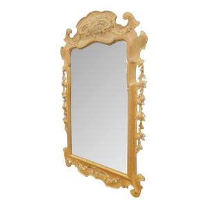Vintage Carved Wood Rococo Style Berry Leaf Regency Natural Wood Tone Wall Mirror