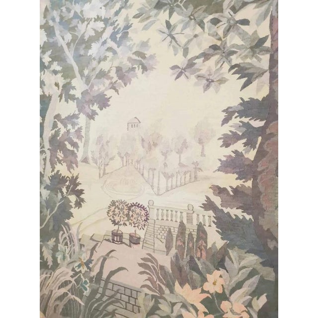 Hand-woven tapestry in delicate colors with a motif of a view of a park with swans. Material: sheep's wool. Provenance:...