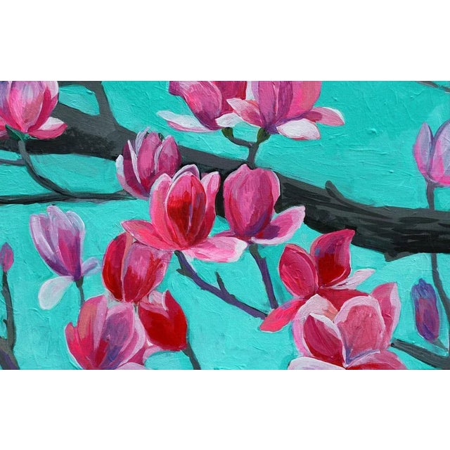 Textile "Blooming Magnolias" Contemporary Botanic Expressionist Acrylic Painting on Canvas by Natalia Bessonova For Sale - Image 7 of 7