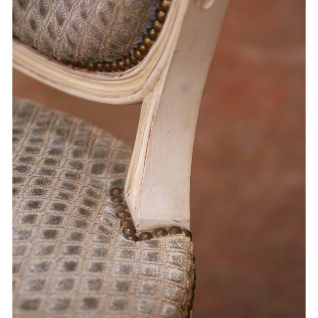 Mid-Century French Louis XVI Painted Dining Side Chairs With Fabric, Set of 4 For Sale - Image 9 of 11