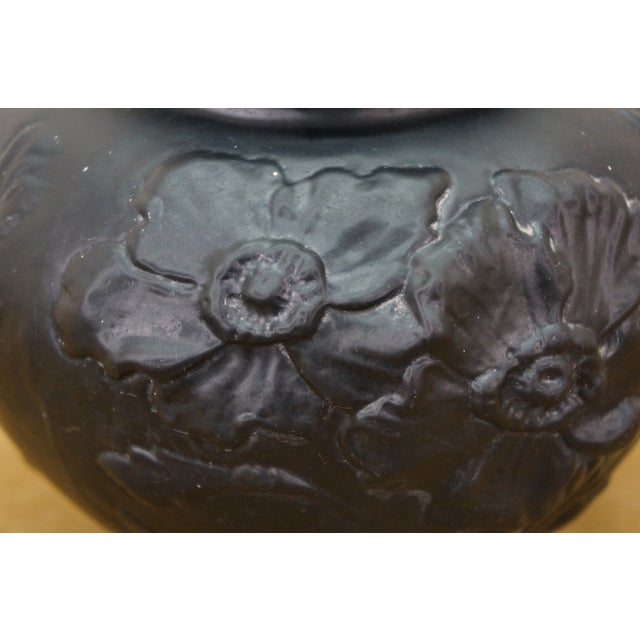Antique Art Nouveau Tiffin Black Satin Amethyst Glass Poppy Rose Vase 7" For Sale - Image 9 of 10