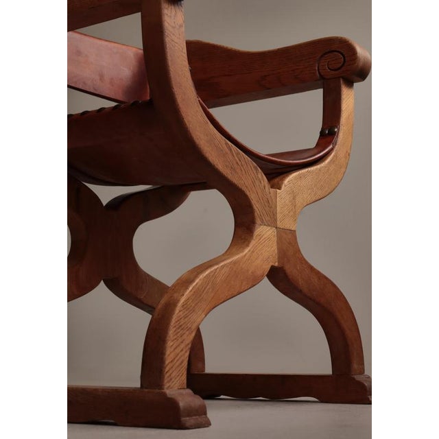 Danish Art Nouveau Cabinetmaker Armchair in Oak and Saddle Leather, 1920s For Sale - Image 14 of 17