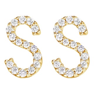 10K Yellow Gold 1/10 Cttw Diamond 'S' Initial Stud Earring For Sale