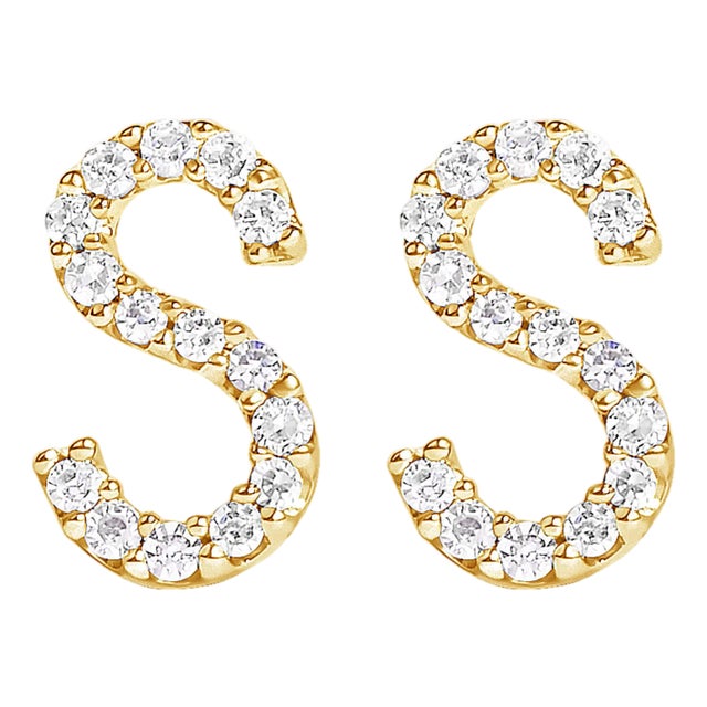 10K Yellow Gold 1/10 Cttw Diamond 'S' Initial Stud Earring For Sale