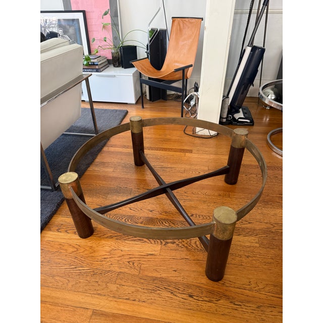Vintage Brass and Dark Wood Coffee Table With Beveled Glass Too For Sale - Image 4 of 5