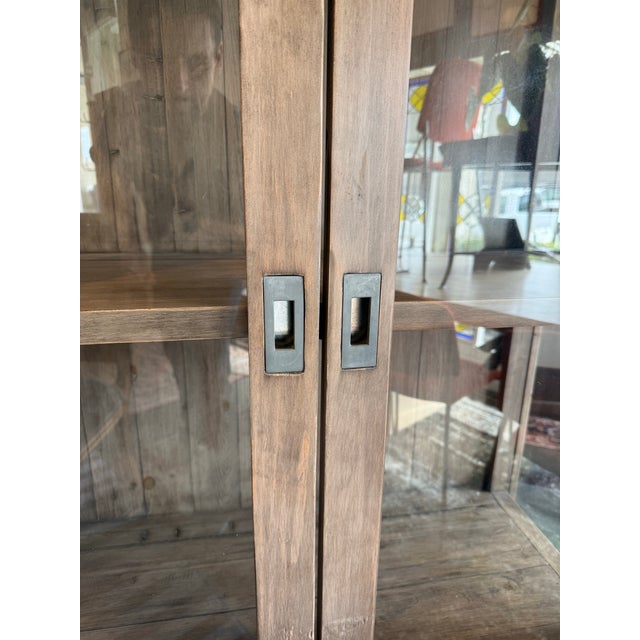 Brown Rustic European Reclaimed Wood + Glass Bookcase For Sale - Image 8 of 12