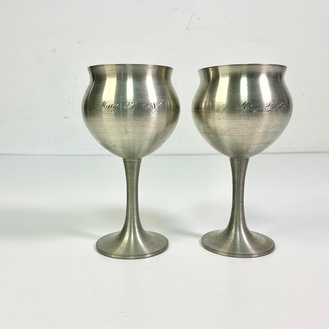 Hollywood Regency 1980s Vintage Hollywood Regency Boho Chic Pewter Wine Goblets - A Pair. For Sale - Image 3 of 9