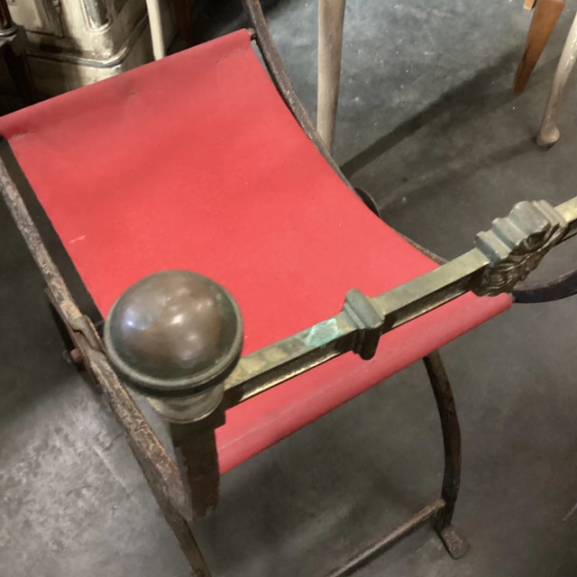 Early 20th Century Iron & Brass Savanarola Folding Chair For Sale - Image 4 of 11