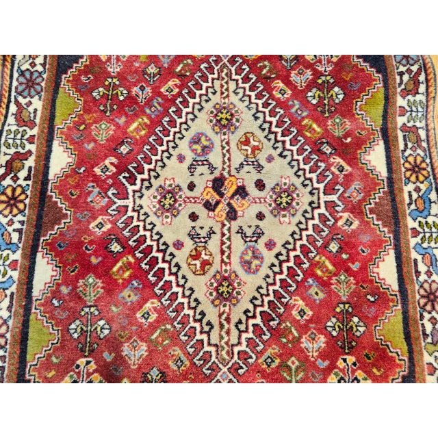 Vintage Persian Qashqai Gabbeh Runner Rug, Hand-Knotted Wool, Geometric Medallions Pattern, 2x7, Red & Navy For Sale - Image 12 of 14