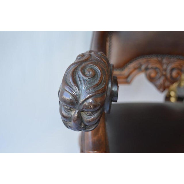 19th Century Mid-19th Century Italian Baroque Style Walnut & Leather Throne Chair For Sale - Image 5 of 11