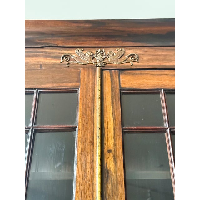English Two-Tiered Glass Front Bookcases of Figured Wood - Two Available For Sale - Image 14 of 17
