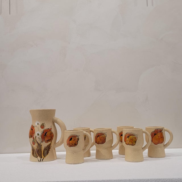 1960s Pitcher and Glasses from Bresse Ceramics, France, 1960s, Set of 7 For Sale - Image 5 of 14