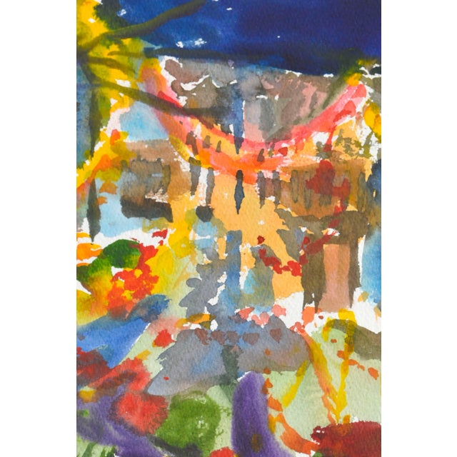 Abstract cityscape watercolor with loosely defined landscape elements and geometric shapes by Les (Leslie Luverne)...