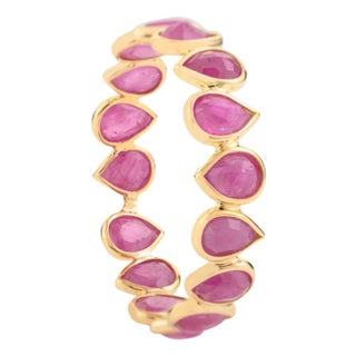Natural Ruby Eternity Band Ring Size 7 in 18k Yellow Gold For Sale