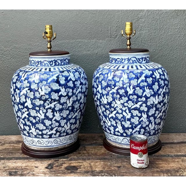Early 20th Century Vintage Monumental Ceramic Ginger Jar Table Lamps - Pair For Sale - Image 5 of 12