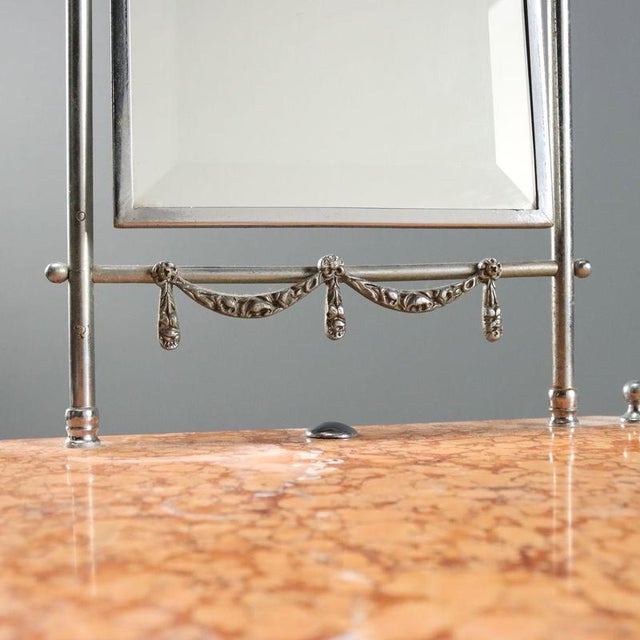 Metal Metal and Marble Vanity with Beveled Mirror For Sale - Image 7 of 12