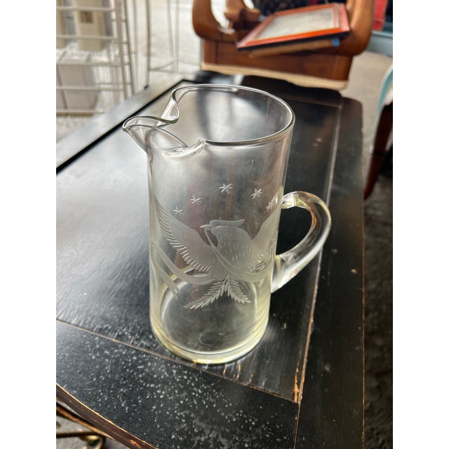 Great item for a patriot themed party. Bicentennial cocktail pitcher. Clear beverage pitcher etched with American Eagle &...