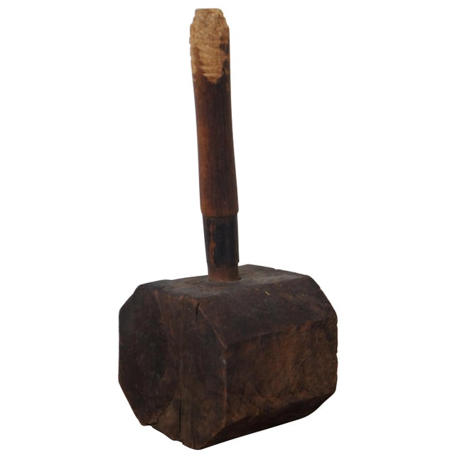 Antique 1910s Primitive Rustic Wooden Octagonal Sledge Hammer Carpenter Mallet For Sale - Image 13 of 13