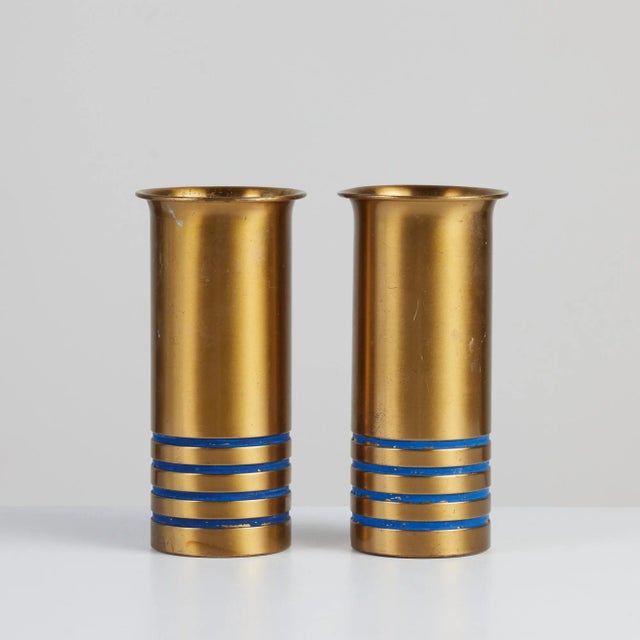 Metal 1930s Walter Von Nessen for Chase Brass Vases- a Pair For Sale - Image 7 of 10
