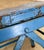 Cornflower Blue Antique Industrial Steel & Oak Chairs by Angle Steel Stool Co / K M Supply Company in Vivid Blue For Sale - Image 8 of 12