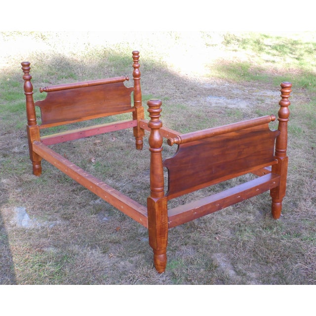 Antique Primitive Solid Wood Rolling Pin Full Double Rope Poster Bed