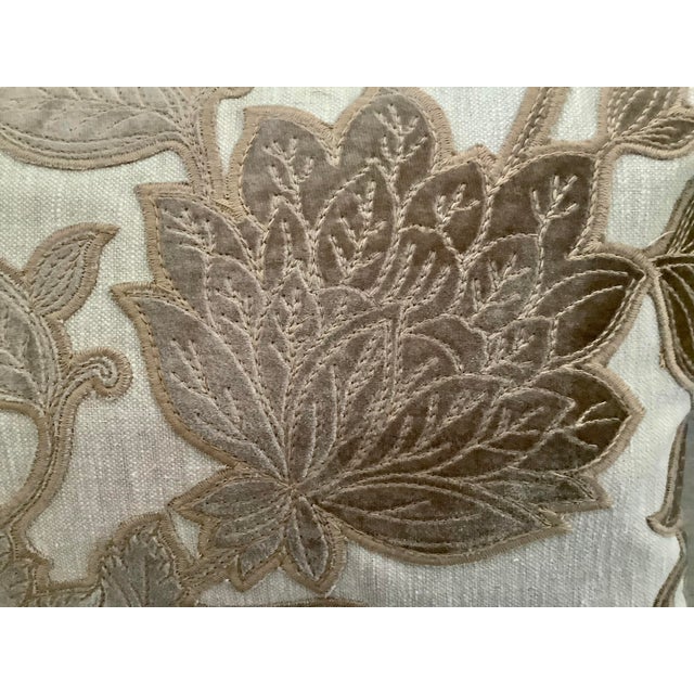 Velvet Foliage Appliquéd Silk Linen Decorative Boudoir Pillow Cover For Sale - Image 4 of 10