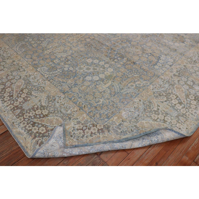 Fancy Light Blue Antique Persian Kerman Room Size Rug For Sale - Image 18 of 18