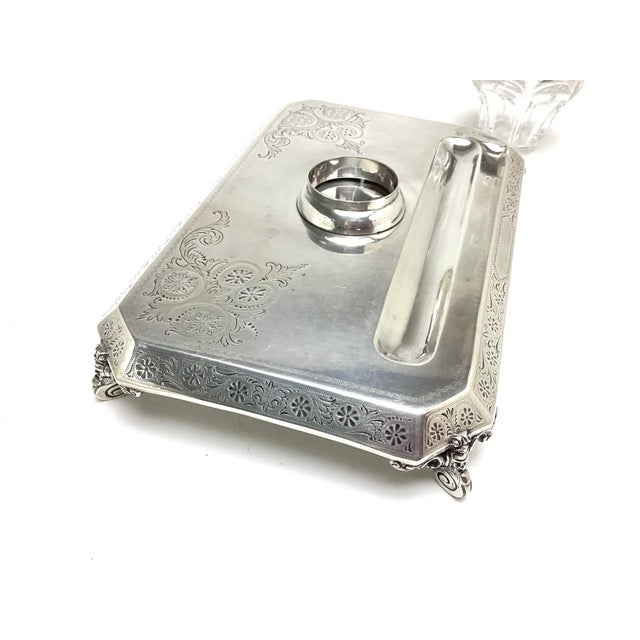 Late 19th Century Charles Boyton English Sterling Inkwell on Tray For Sale - Image 5 of 11