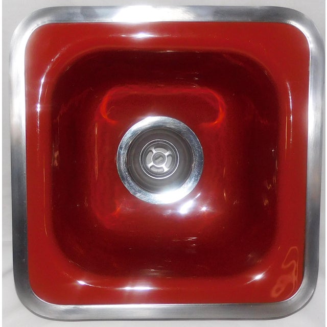 1983 Vintage Kohler Sequoia (Red) Cast Iron & Porcelain Kitchen Prep Sink For Sale - Image 4 of 13