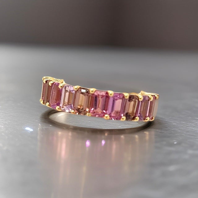 Pink Natural Multi-Shade Sapphire Ring 14k Rose Gold 4.20 TCW Certified, Size 6.5 For Sale - Image 8 of 13