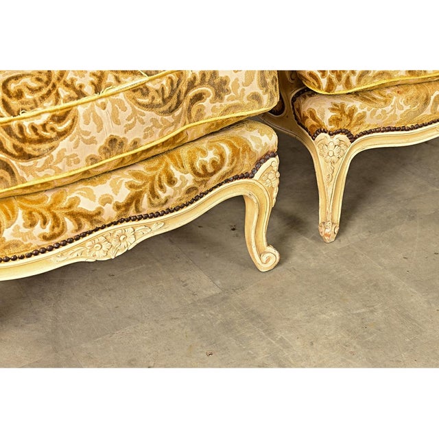 French 19th Century Pair of Louis XV Style Bergeres For Sale - Image 12 of 14