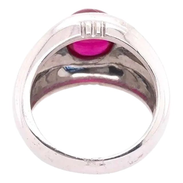 14 Karat White Gold Dome Ring With Garnet Cabochon and Diamond Accents For Sale