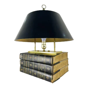 Mid Century Encyclopedia Britannica Leather Book Stack Table Lamp